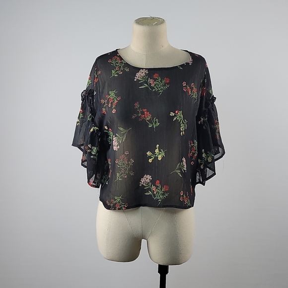 Forever 21 Tops - Forever 21 black mesh flower top